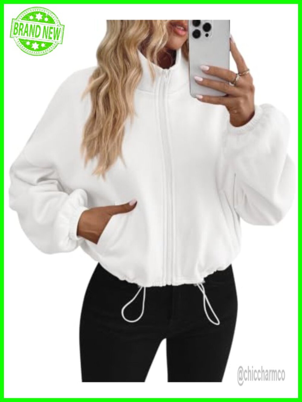 Womens Cropped Fleece Zip Up Sweatshirt Jacket Oversized Fall